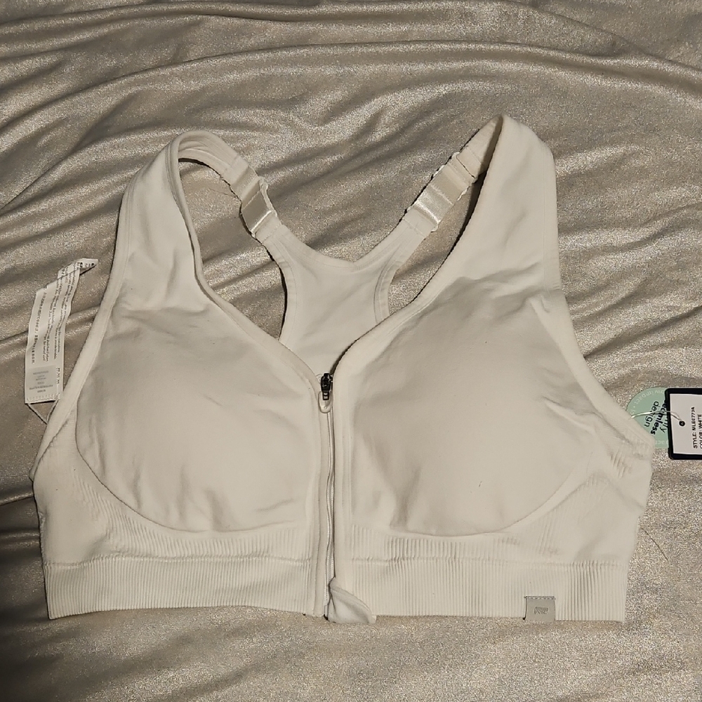 Women's White Zip-Front Sports Bra